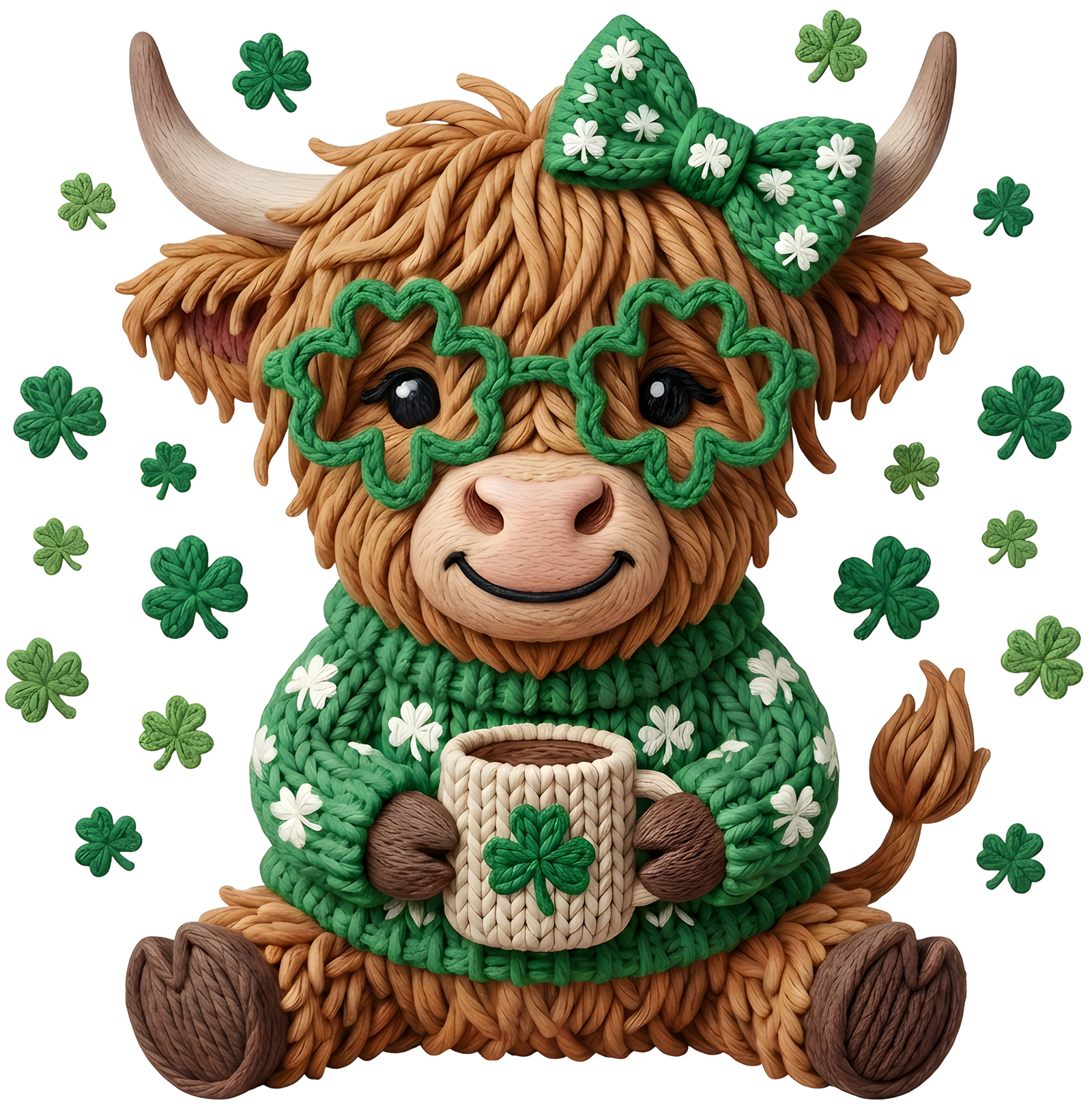 St. Patrick Highland Cow Coffee Faux Yarn
